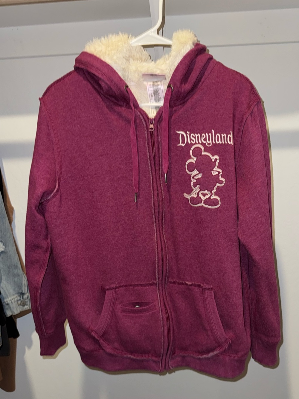 Disney Burgundy Hooded Puffer Jacket with Faux-Sherpa Lining